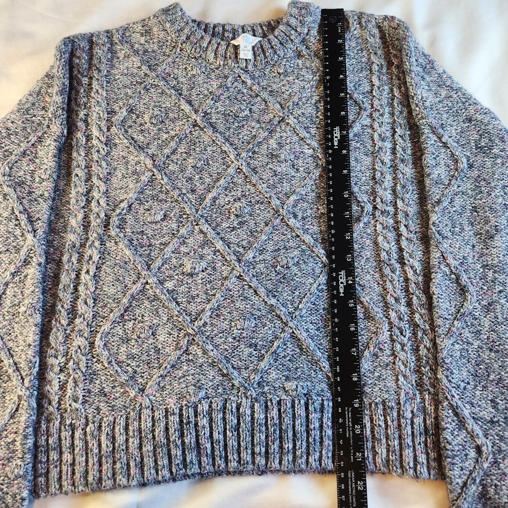 TIME & TRU Pullover Sweater Girl's XL (16-18) Gray Geometric - Picture 4 of 6